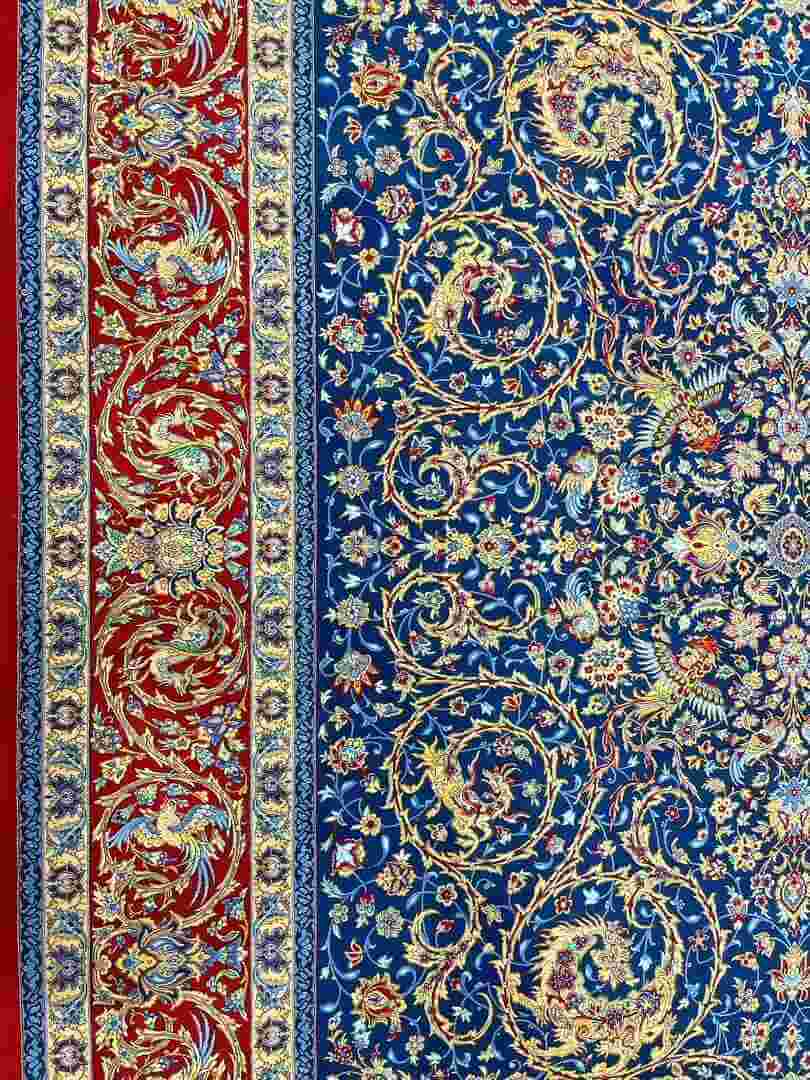 High-End Persian Wool Silk Rug – This handmade oriental rug, knotted by Mirzaie, offers a blend of wool and silk, showcasing timeless Persian artistry.